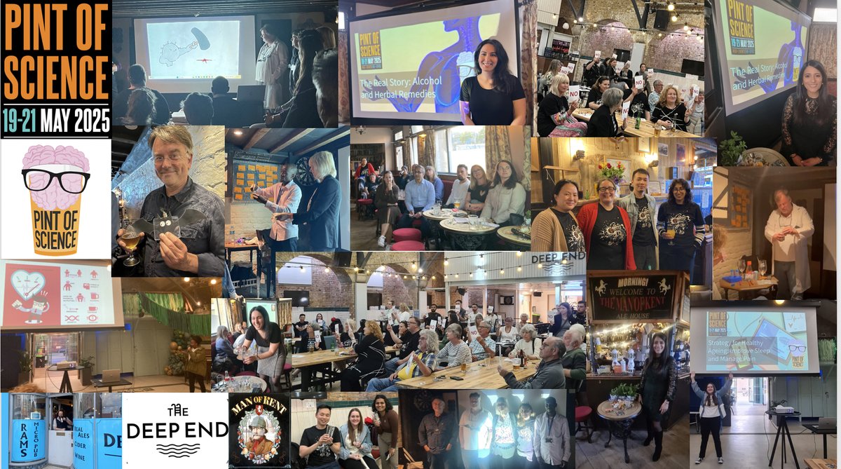 From May 19–21, we brought science to the pub. This year’s Pint of Science at Medway was a true celebration of research in a relaxed and friendly setting. Huge thanks to Dr Vuono &amp; Dr Tyers, our amazing team of volunteers, the venues and all the brilliant speakers &amp; our audience.