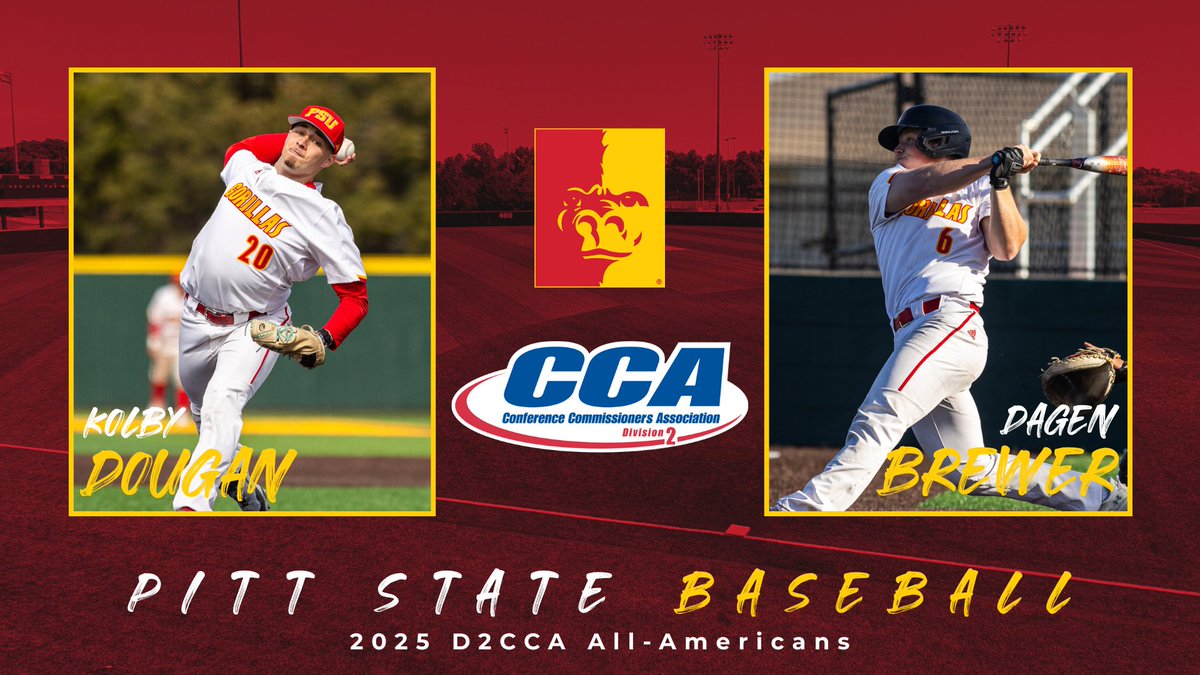 Pitt State Athletics 🦍 (@pittstgorillas) on Twitter photo 🚨ALL-AMERICANS🚨
Kolby Dougan and Dagen Brewer earn D2CCA All-America recognition for Gorilla Baseball 🦍⚾️
<a href="/GorillasBSB/">Pitt State Baseball ⚾️</a>|<a href="/pittstate/">Pittsburg State</a> 🚨ALL-AMERICANS🚨
Kolby Dougan and Dagen Brewer earn D2CCA All-America recognition for Gorilla Baseball 🦍⚾️
<a href="/GorillasBSB/">Pitt State Baseball ⚾️</a>|<a href="/pittstate/">Pittsburg State</a>