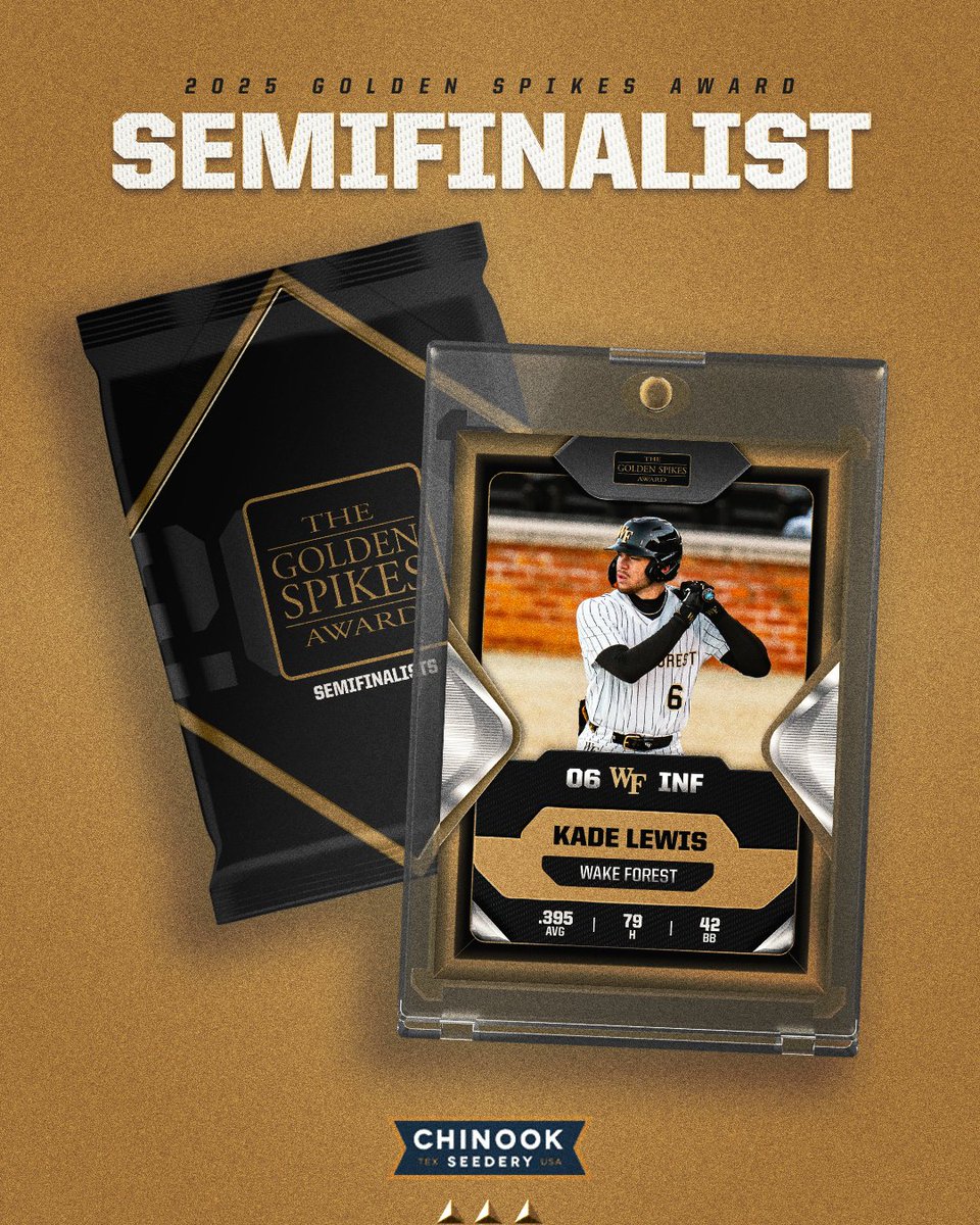 🌟 #GoldenSpikes Semifinalist Spotlight 🌟

Kade Lewis has made an immediate impact since joining the Demon Deacons this season, as he finished among the top of the ACC and national rankings with a .395 batting average in regular season play. Lewis has walked more than he has