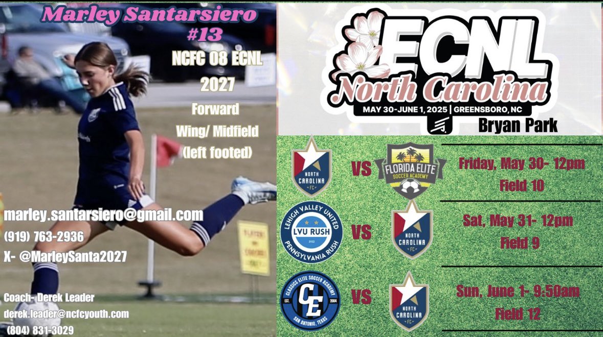 08G_NCFC_ECNL's tweet photo. Coaches come watch our @08G_NCFC_ECNL team play this weekend @ECNLgirls North Carolina! We hope to see you there! @AveryUhron2027 @madimartin2026 @MarleySanta2027 @erinabarrett21 @ImYouthSoccer @ImCollegeSoccer @TheSoccerWire @PrepSoccer @TopDrawerSoccer https://t.co/OzAXQLYHtQ