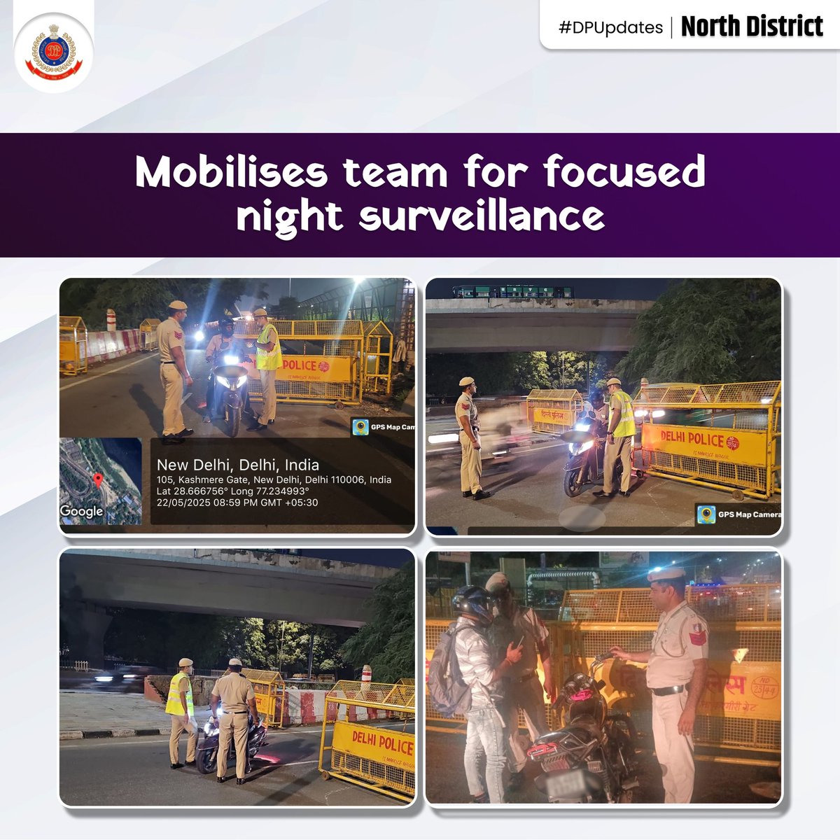 DCP North Delhi (@dcpnorthdelhi) on Twitter photo #SafeStreets: The team of PS Kashmere Gate, North District conducting vehicle checking at vulnerable spots during night hours emphasising upon enhanced area vigilance and crime prevention.
<a href="/DelhiPolice/">Delhi Police</a>
<a href="/Ravindra_IPS/">Special CP Law & Order Delhi Police</a>
@DPUpdates #SafeStreets: The team of PS Kashmere Gate, North District conducting vehicle checking at vulnerable spots during night hours emphasising upon enhanced area vigilance and crime prevention.
<a href="/DelhiPolice/">Delhi Police</a>
<a href="/Ravindra_IPS/">Special CP Law & Order Delhi Police</a>
@DPUpdates