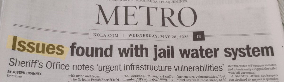 Over the last generation, the word "issue," which once meant a topic of debate, has largely replaced the word "problem," likely for its supportive, therapeutic intonations. Even for broken jail water systems.