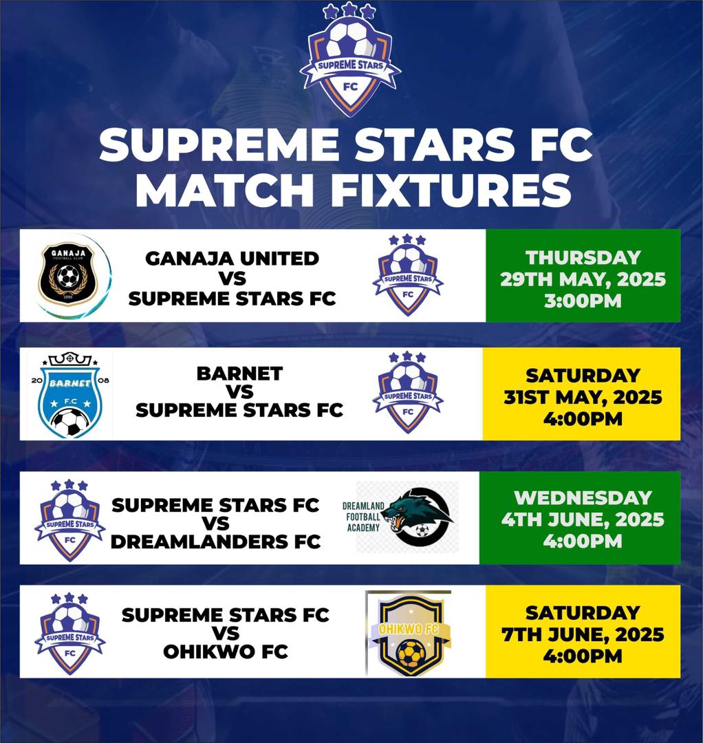 SupremestarsFc's tweet photo. Game on 🔥
SupremestarsFc fixtures for the coming days
#football
#footballlive #Nigerianfootball #livefootball #CarlynSiamDiscoveryxMaxky #IndiaPakistanWar #SweetAshley https://t.co/qnyfEDuHSW