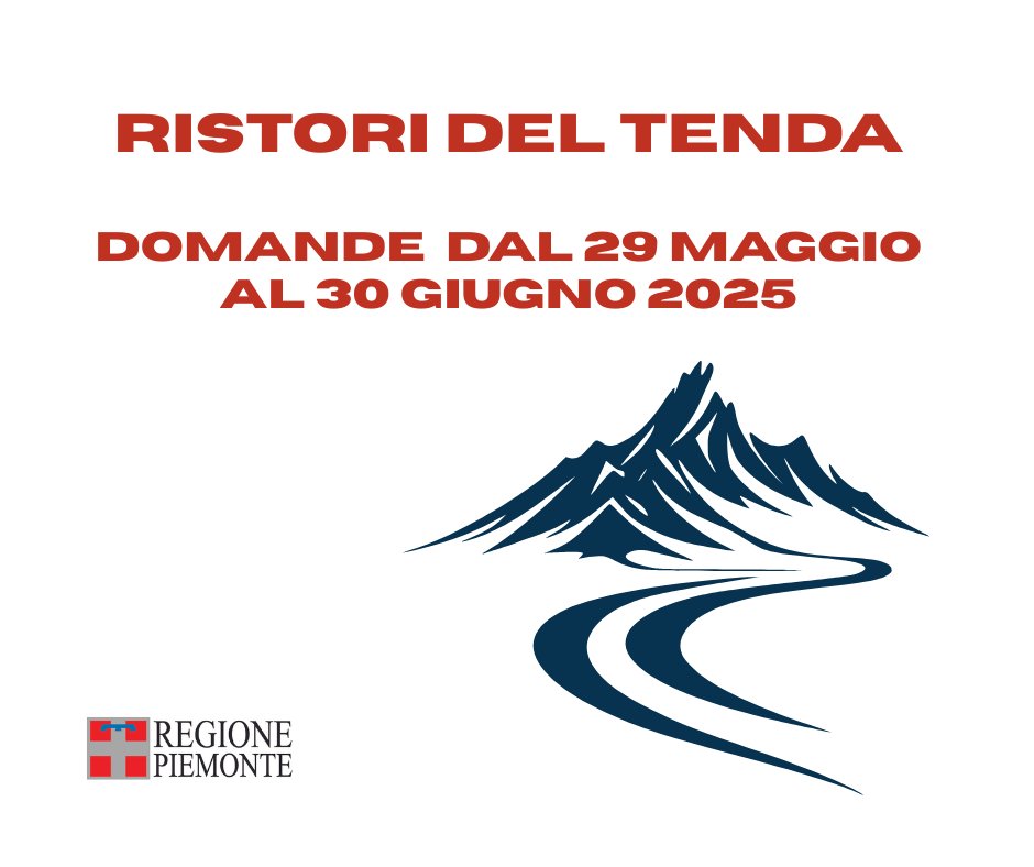 Dal 29 maggio e fino al 30 giugno 2025 sarà possibile presentare la domanda di contributo a favore delle attività economiche dei Comuni di Limone Piemonte, Vernante, Robilante, Roccavione e Borgo San Dalmazzo.
finpiemonte.it/agevolazioni/r…