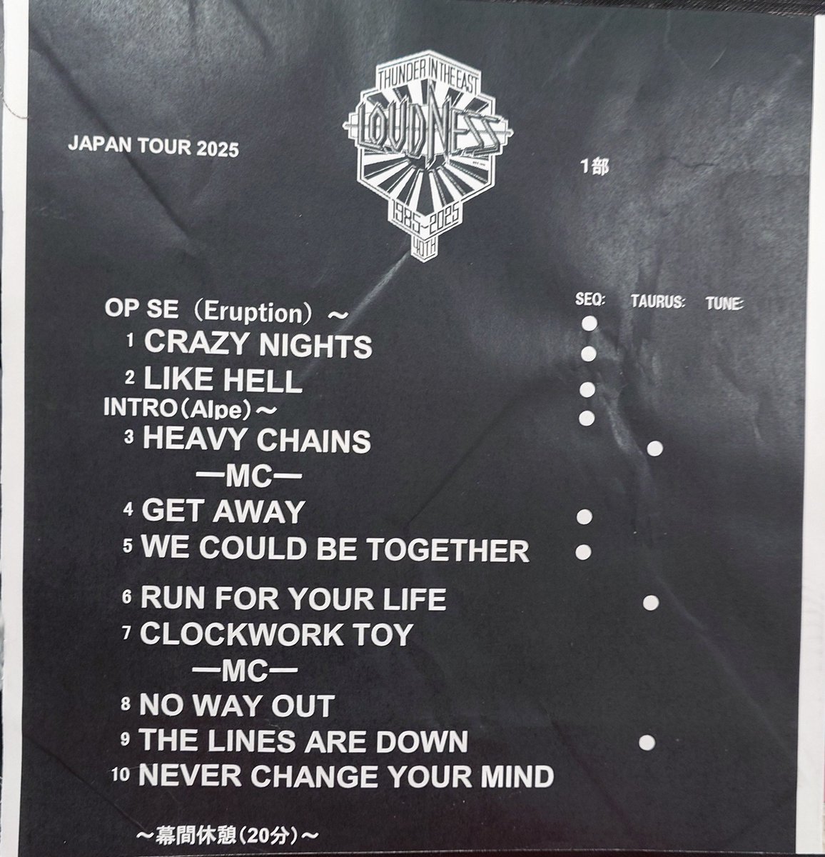 LOUDNESS ラウドネス セットリスト！ 2025.5.28 Zepp Divercity Tokyo