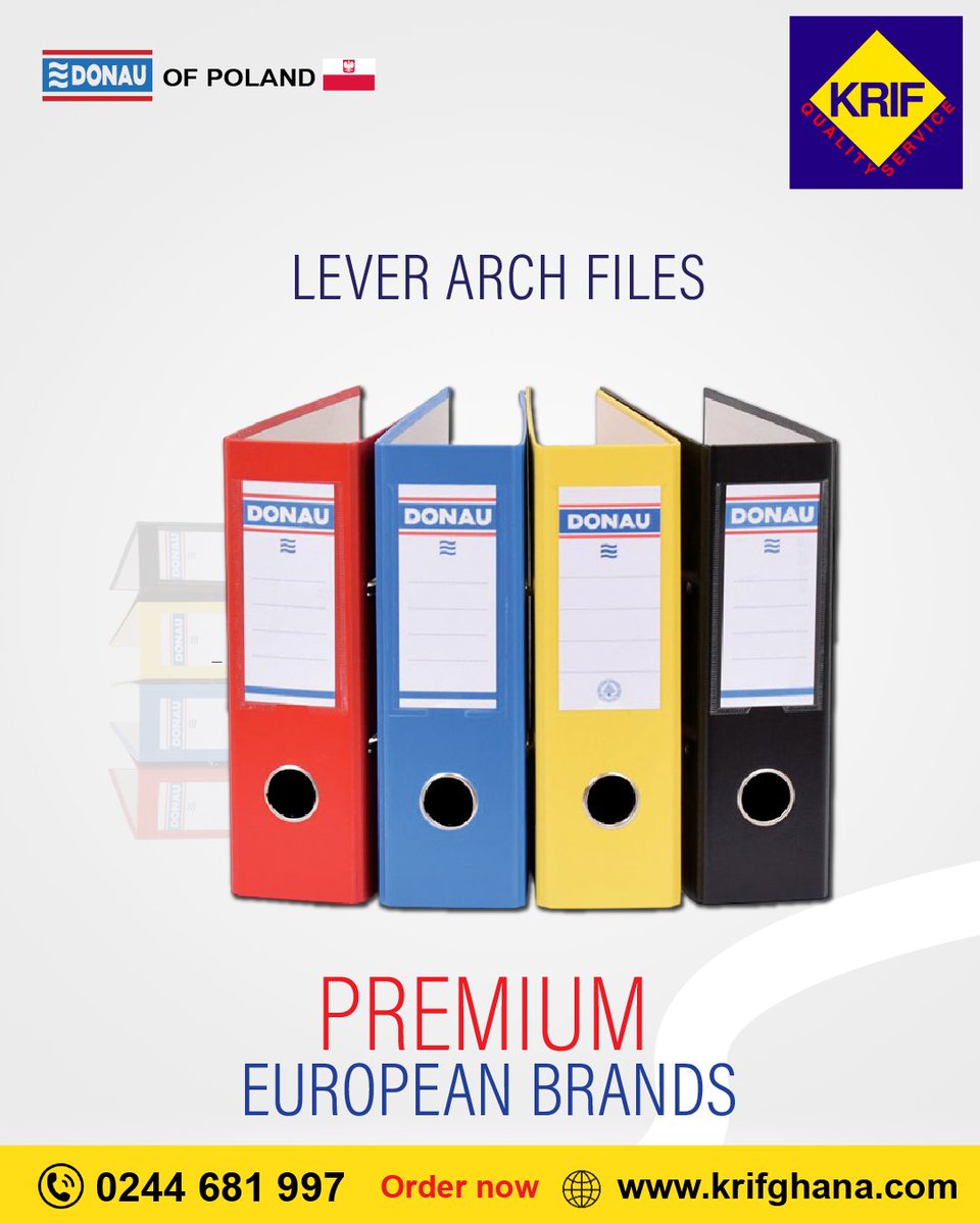 GhanaKrif's tweet image. LEVER ARCH FILES 
Made by 𝑫𝙊𝑵𝘼𝑼 of POLAND 

We offer PREMIUM EUROPEAN BRANDS

Your go-to destination shop
krifghana.com
Opposite Y.W.C.A Adabraka / Roman Ridge Shopping Arcade (Airport Residential Area, Accra)
0244 681 997 (24/7 Hotline)

#KRIFGhana #Premiumproduct