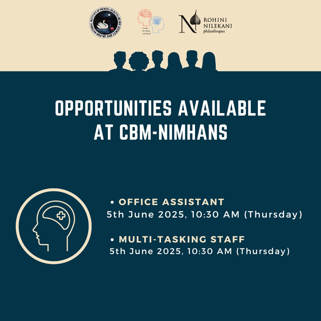 Two positions open at CBM-NIMHANS! Visit the link below to learn more -

cbmnimhans.org/opportunities
#hiring #vacancy