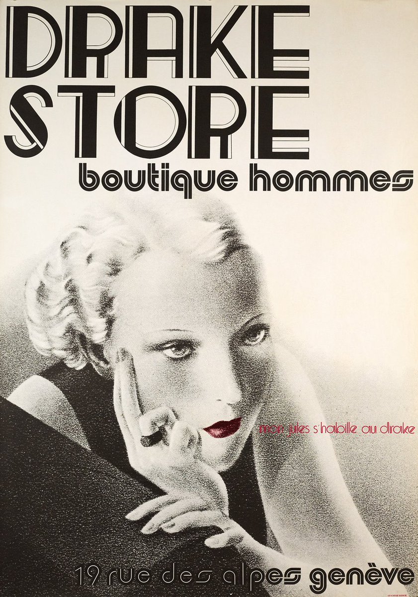 MarcoDo79682721's tweet photo. Gorgeous! 

Drake Store / Boutique Hommes / My Jules Dresses at Drake advertisement poster by Marcel Bernard (1983). https://t.co/TEF1OFuWO7