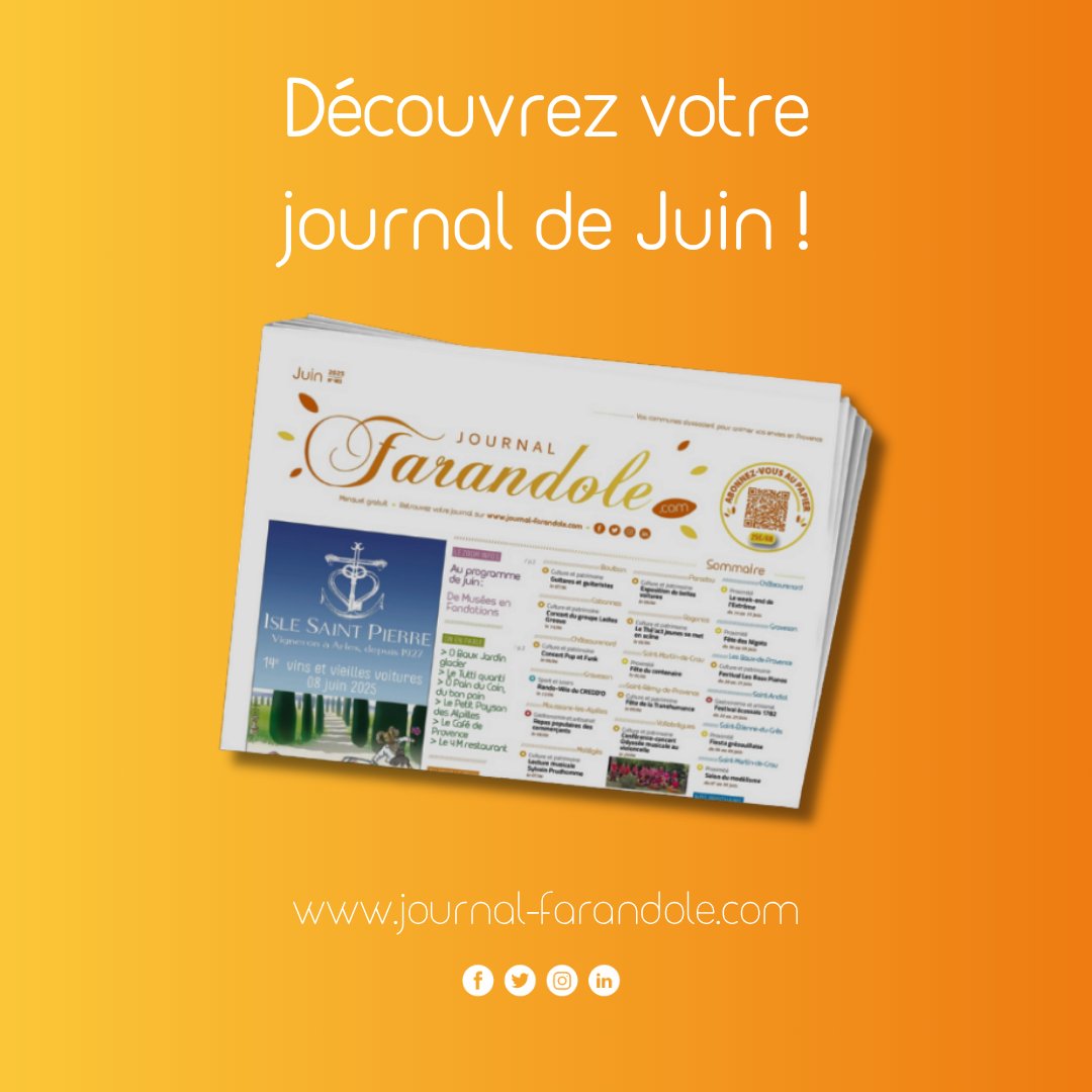 [#VotreJournal🗞️]
En Juin, le Pays d'Arles et la Provence vous accueillent grâce au Journal Farandole !

📖Lisez : urls.fr/BCoLET
💻Naviguez : swll.to/rFtWg1J
🙏Soutenez : swll.to/BhByN

#Presse #BouchesDuRhône #PaysDArles #Provence #IdéesSorties