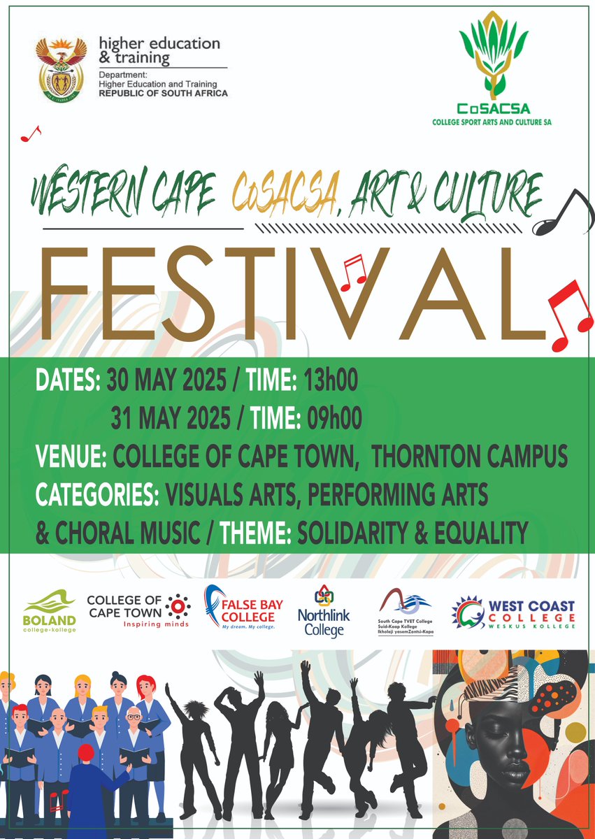 College of Cape Town (@cct_official) on Twitter photo Join us at our Thornton Campus this Friday 30 May 2025 (13h00) and Saturday 31 May 2025 (09h00) as take on our fellow Western Cape TVET Colleges to secure the number one spot for this year's Western Cape COSACSA's Art & Culture Festival. Join us at our Thornton Campus this Friday 30 May 2025 (13h00) and Saturday 31 May 2025 (09h00) as take on our fellow Western Cape TVET Colleges to secure the number one spot for this year's Western Cape COSACSA's Art & Culture Festival.