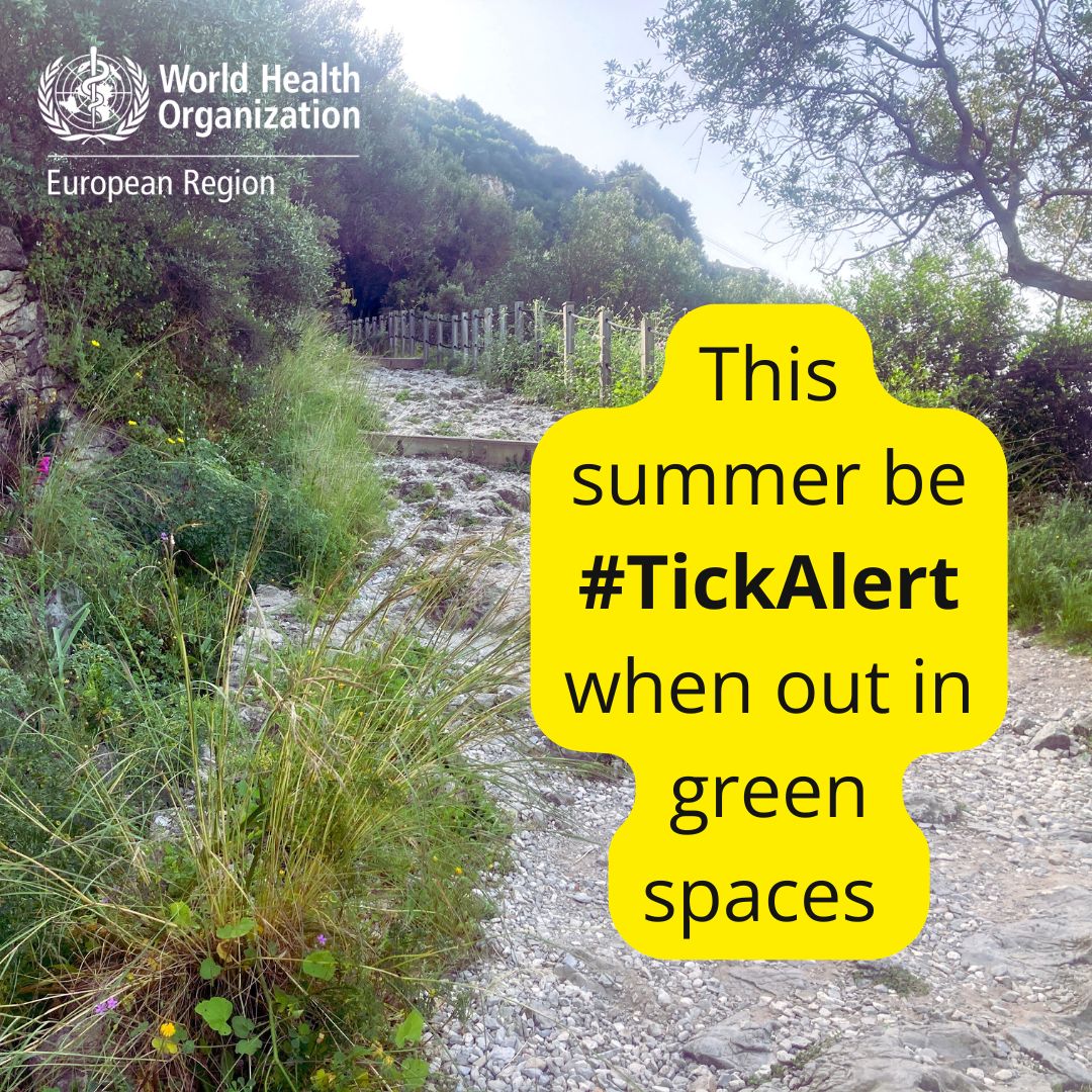 WHO_Europe's tweet image. Be #TickAlert this summer when spending time outdoors!

#Ticks are at their most active between April to October – a time when many of us are spending more time in green areas.  

They live in a variety of habitats, including woods, grassland and even parks and gardens.