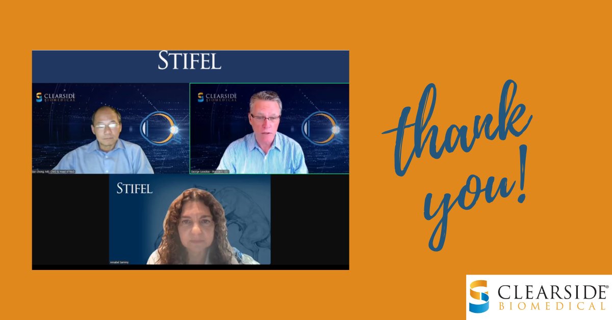 clearsidebio's tweet photo. We had a great conversation yesterday with Annabel Samimy at the @Stifel 2025 Virtual #Ophthalmology Forum. If you weren't able to join us, you can listen here now: https://t.co/AIYqzZL68i
#retinaldisease $CLSD #OpthoTwitter #firesidechat #ClearsideBio https://t.co/rzOd2QARWN
