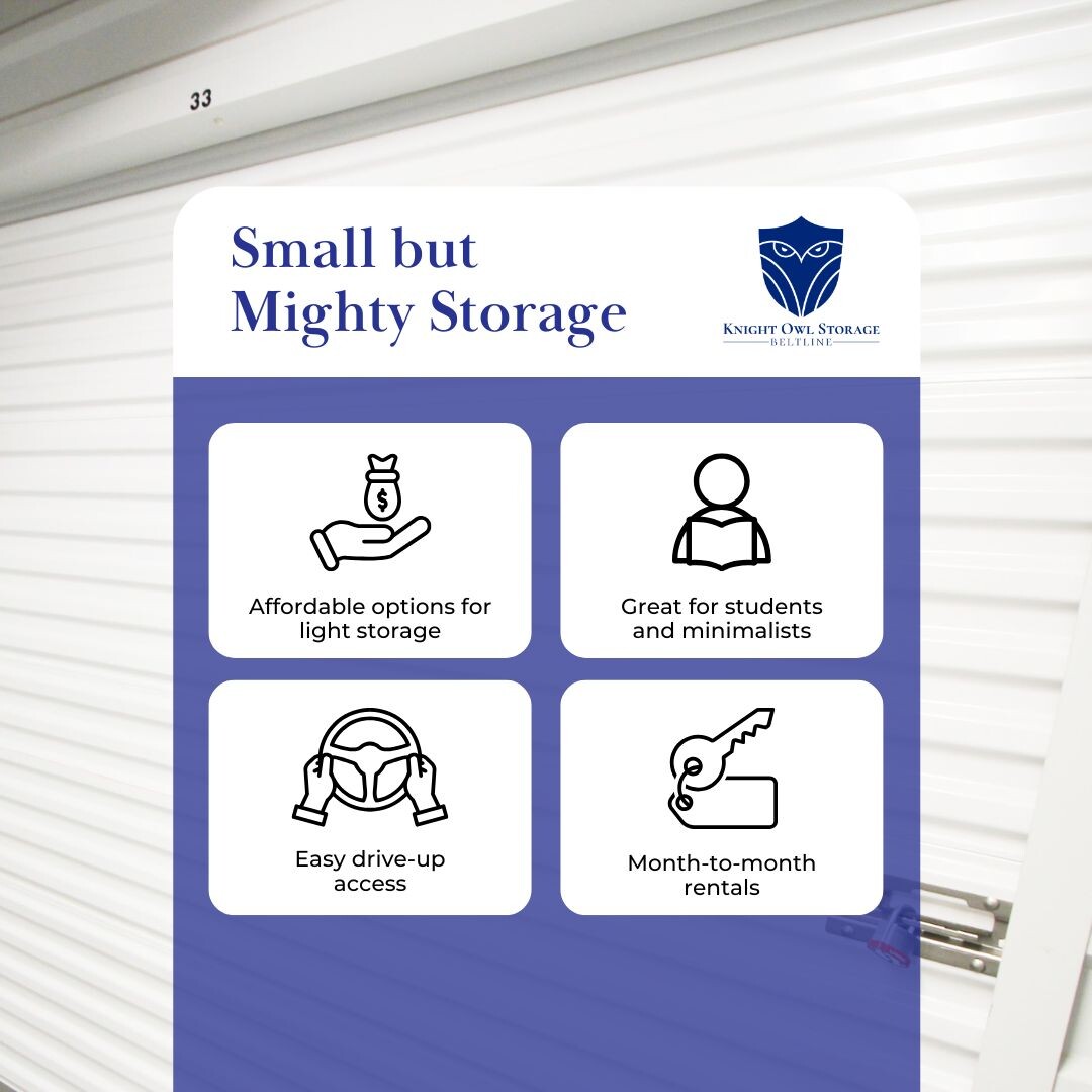 Stor_Alls's tweet image. You don’t need a huge space—just the right one. Our smaller storage units are perfect for seasonal items, college gear or overflow from home. Beltline has a size that fits your life. 251-343-6999
#MiniStorage #KnightOwlStorage #BeltlineLocation #SpaceSolutions