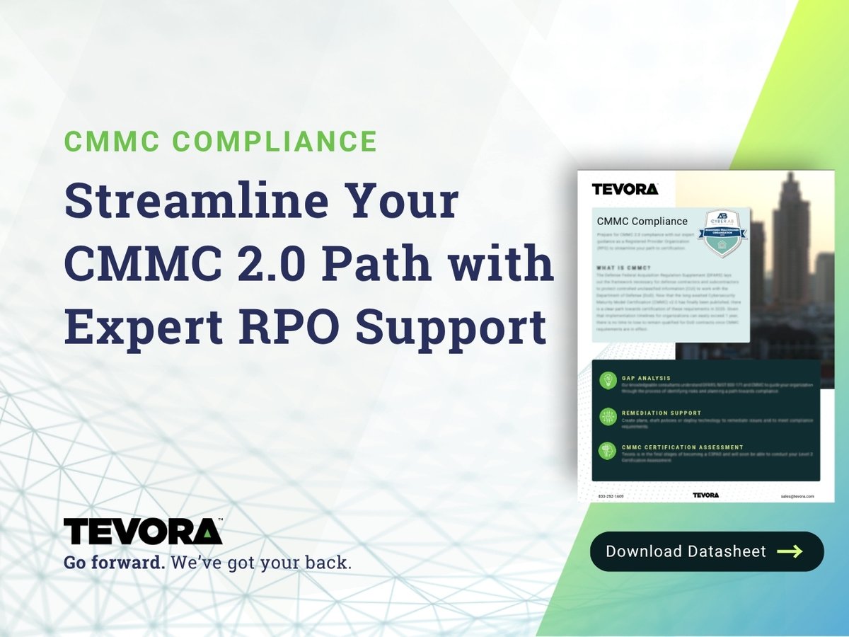 📘If you’re working with the #DoD, now’s the time to align with #DFARS and #NIST800171. This datasheet - tevora.us/4dF7Vxl - outlines how an RPO can support your path to #CMMC certification—through gap analysis, remediation, and assessment prep.
#CMMC #Compliance