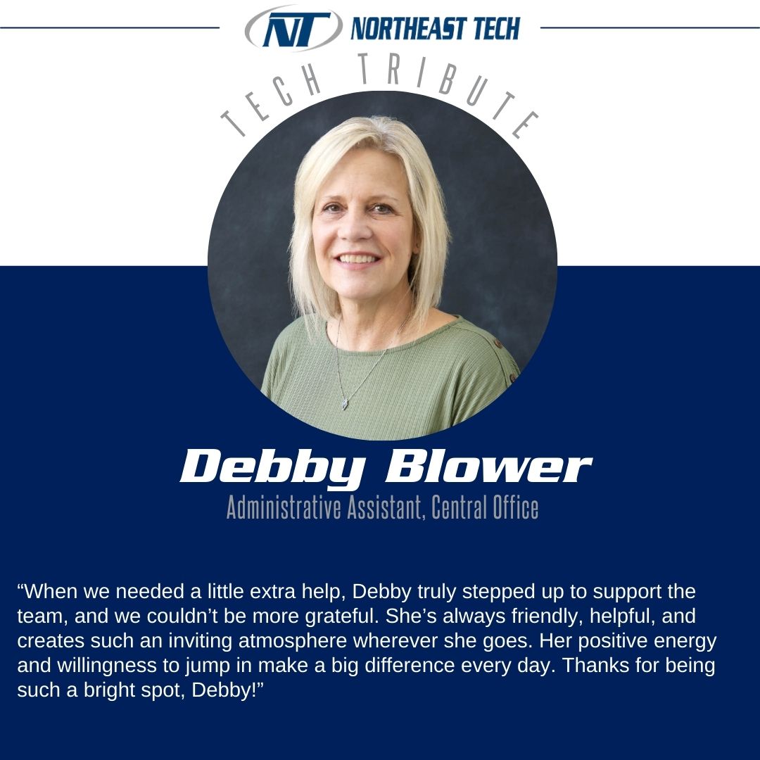NortheastTech's tweet image. Congratulations Debby Blower for being nominated for a #TechTribute! Debby is the administrative assistant for Central Office, but jumped right in when another site needed some extra help. Thank you for serving #NETech! 👏