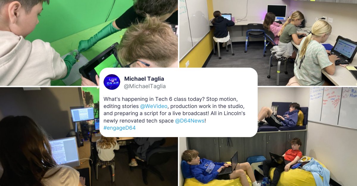 WeVideo's tweet image. Love seeing WeVideo in action! From green screen magic to story edits and live broadcast prep — these students are doing it all. Shoutout to Lincoln’s Tech 6 class! 💻🎬

#videolesson #videolearning #edtech