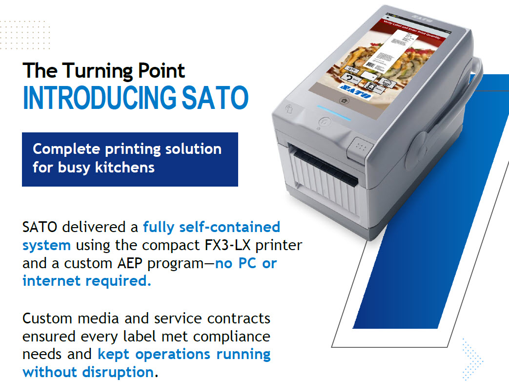 #SATOSuccess Learn how a rapidly expanding food service brand upgraded their labeling across  100+ kitchens with the FX3-LX touchscreen printer and SATO custom labels. ow.ly/5hNo50VZwTo