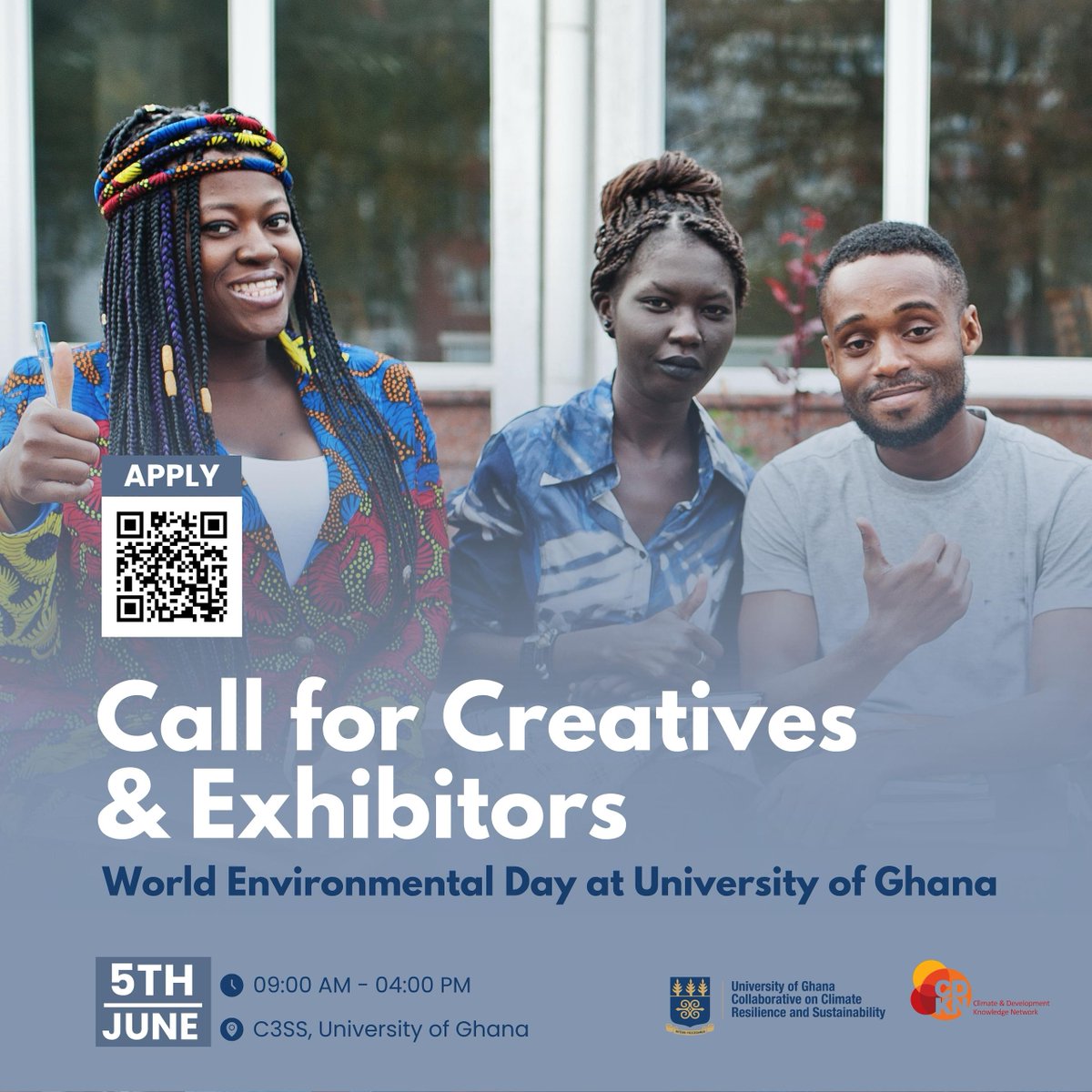 Are you passionate about the environment? Showcase your creativity or display your innovation as an exhibitor/entrepreneur this World Environmental Day, June 5, from 9AM–4PM at C3SS, University of Ghana. Scan the qr code or visit tr.ee/vXUHEzmikZ to apply before 02/06/2025