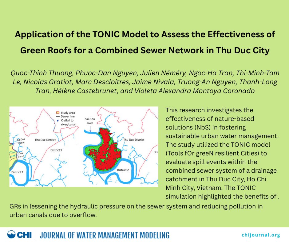 The JWMM has published another paper in the Special Issue for the SCNSU 2024 conference. "Application of the TONIC model to assess the effectiveness of green roofs for a combined sewer network in Thu Duc City" by Thuong et al. is now available at chijournal.org