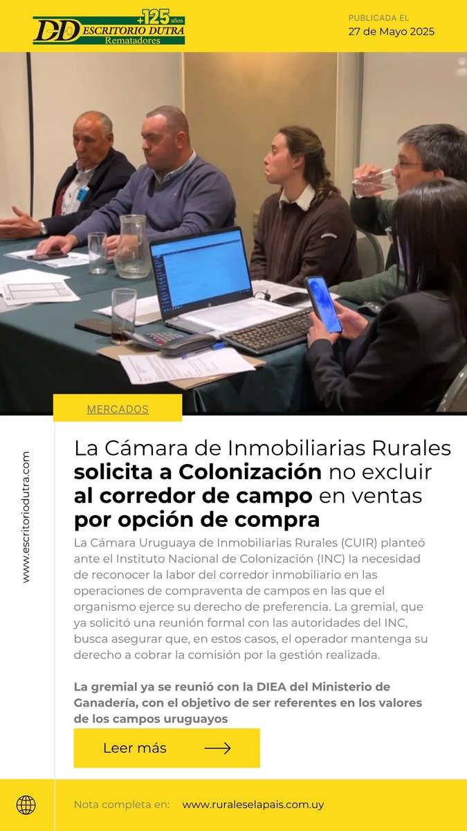 La Cámara de Inmobiliarias Rurales solicita a Colonización no excluir al corredor de campo en ventas por opción de compra.