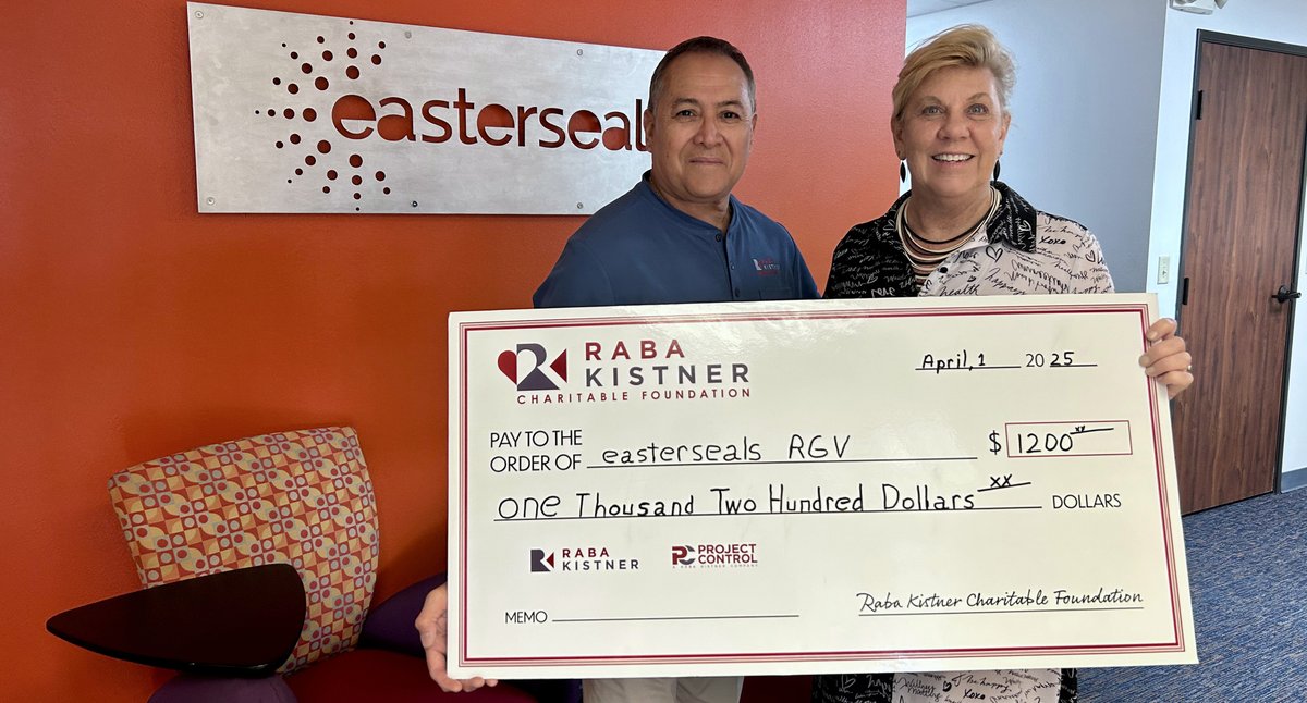 RabaKistner's tweet image. Thanks to the leadership and generosity of our employees, the Raba Kistner Charitable Foundation is proud to support Easterseals RGV.
Learn more: easterseals.com/rgv/

#CharitableFoundation #Community #EastersealsRGV #RioGrandeValley