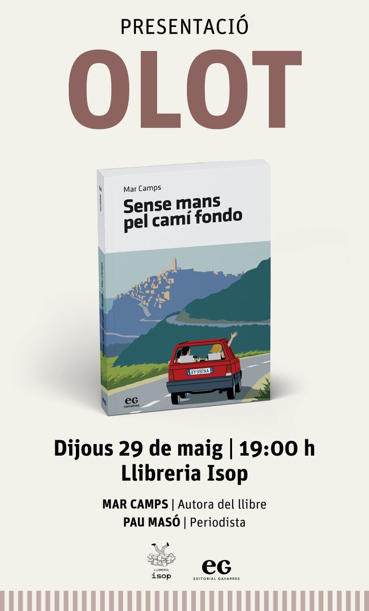 Grup Gavarres (@grupgavarres) on Twitter photo 🙌 Les portes de la <a href="/llibreriaisop/">Llibreria Isop</a> d'Olot s'obriran demà de bat a bat per deixar passar aquest camí fondo que també vol trepitjar terra volcànica. L'autora, la <a href="/marcampsmora/">Mar Camps</a>, parlarà de la seva primera novel·la amb el periodista <a href="/paumasoros/">Pau Masó Ros</a>. Hi sereu molt benvinguts! 🙌 Les portes de la <a href="/llibreriaisop/">Llibreria Isop</a> d'Olot s'obriran demà de bat a bat per deixar passar aquest camí fondo que també vol trepitjar terra volcànica. L'autora, la <a href="/marcampsmora/">Mar Camps</a>, parlarà de la seva primera novel·la amb el periodista <a href="/paumasoros/">Pau Masó Ros</a>. Hi sereu molt benvinguts!