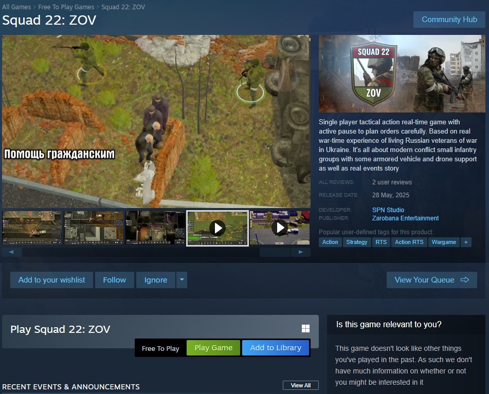 This is utterly disgusting. A russian game is available on steam where you can play as a russian war criminal to rape and kill innocent Ukrainians.  If you have integrity- report this game into oblivion. For shame <a href="/Steam/">Steam</a> this is a disgrace.