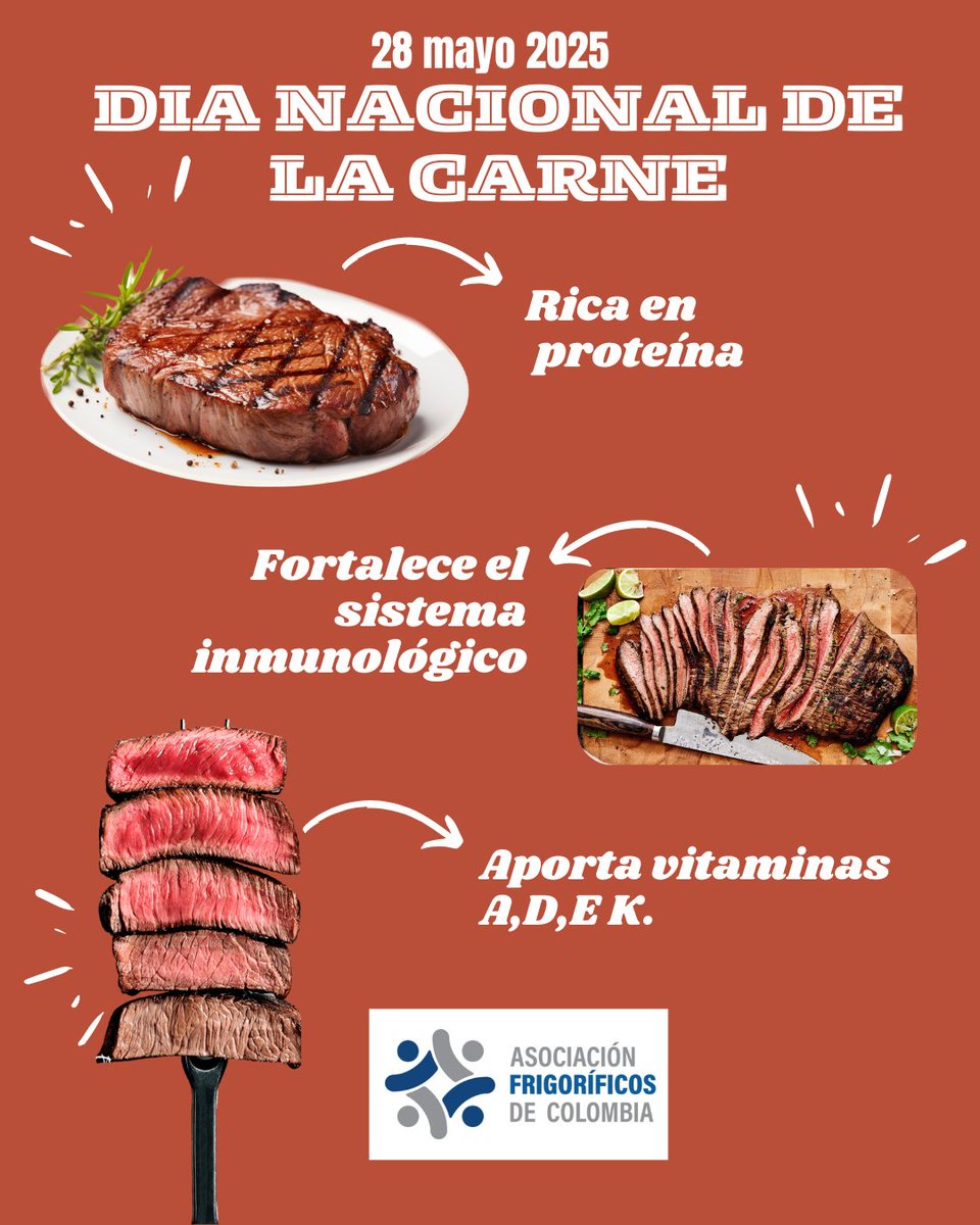 Asofrigorificos's tweet photo. Hoy en el día Nacional de la Carne queremos exaltar la labor de todos los trabajadores agropecuarios que hacen posible tener un plato de carne en la mesa de los colombianos.

Consume más carne 🥩

#díanacionaldelacarne #carnes #asofrigoríficos https://t.co/VnxTNvKeyW