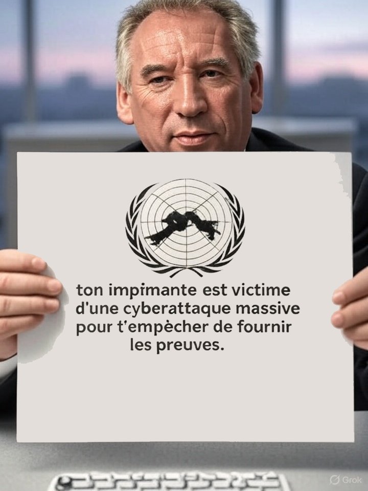"J'ai la preuve qu'après avoir subit une cyberattaque sur mon site, c'est au tour de mon imprimante d'être attaquée pour m'empêcher d'imprimer les preuves." 
#BayrouCyberattaque