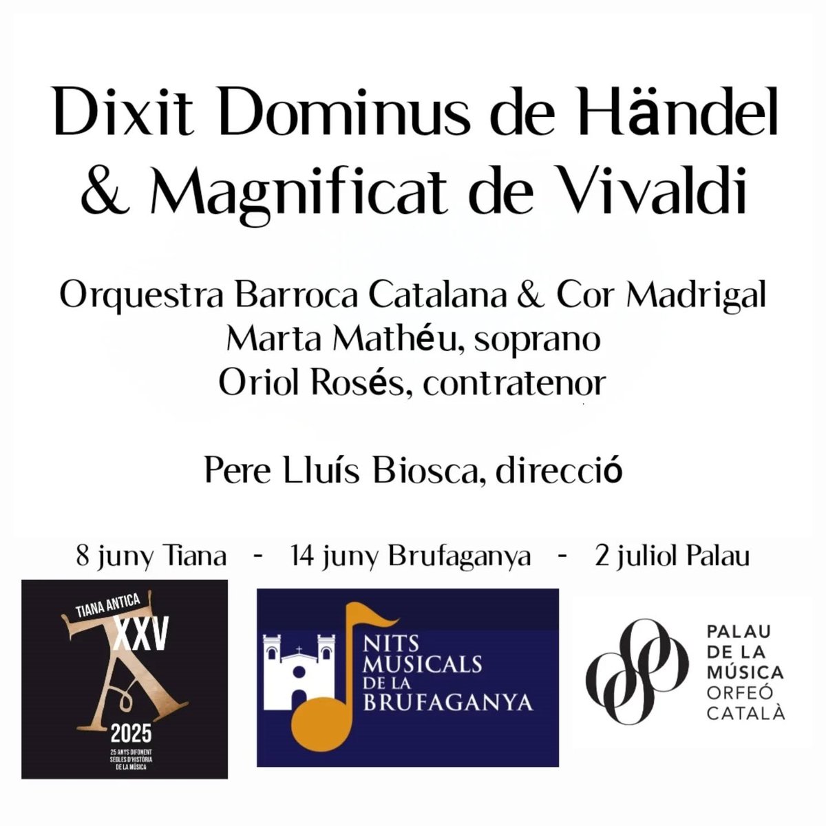 Orquestra Barroca Catalana (@obarroca) on Twitter photo 🎶✨ Compartim amb vosaltres els concerts d'estiu de l'<a href="/obarroca/">Orquestra Barroca Catalana</a> !
📅 8 de juny – Festival de Música Antiga de Tiana (<a href="/TianaAntica/">Tiana Antica</a>)
📅 14 de juny – Nits Musicals de la <a href="/brufaganya/">Nits Musicals Brufaganya</a>
📅 29 de juny – Festival de Música de Cadaqués <a href="/MusicaCadaques/">Festival de Cadaqués</a>
📅 2 de juliol - <a href="/palaumusicacat/">Palau de la Música Catalana</a> 🎶✨ Compartim amb vosaltres els concerts d'estiu de l'<a href="/obarroca/">Orquestra Barroca Catalana</a> !
📅 8 de juny – Festival de Música Antiga de Tiana (<a href="/TianaAntica/">Tiana Antica</a>)
📅 14 de juny – Nits Musicals de la <a href="/brufaganya/">Nits Musicals Brufaganya</a>
📅 29 de juny – Festival de Música de Cadaqués <a href="/MusicaCadaques/">Festival de Cadaqués</a>
📅 2 de juliol - <a href="/palaumusicacat/">Palau de la Música Catalana</a>