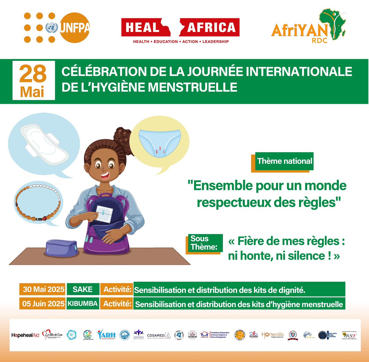 Jrnée intern d l’hygiène menstruelle, ensemble pr un monde respectueux ds  règles. En cette période d crise, j ns encourage d vivre nos règles avec dignité et santé publique pr  briser l silence mais construire, tt en sensibilisant sur la réalité menstruelle.
#SSR
#SansTabou