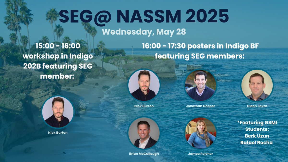 Good morning, San Diego! Looking forward to seeing everyone at the <a href="/NASSM/">NASSM</a> conference. Check out who from the SEG is presenting today... 👋🏖️🤓