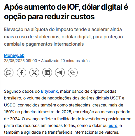 ++ STABLECOINS DISPARAM NO BRASIL COM MAIS DE 666 MIL CONVERSÕES DE USDT VIA PIX EM 24 HORAS, IMPULSIONADAS PELO IOF.🚨

Alguma dúvida que isso iria acontecer? Imagina quando as pessoas perceberam que existe um ativo ainda melhor que o dólar.

Irão perceber quando o real for para