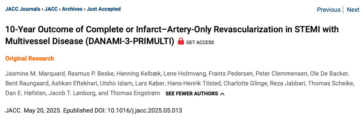 Abdulla A. Damluji, MD, PhD (@drdamluji) on Twitter photo 10-Year Outcome of Complete or Infarct–Artery-Only Revascularization in STEMI with Multivessel Disease (DANAMI-3-PRIMULTI): <a href="/JACCJournals/">JACC Journals</a>
🥸 FFR-guided complete revascularization - 10 year outcomes
😱 Summary
👇👇👇 10-Year Outcome of Complete or Infarct–Artery-Only Revascularization in STEMI with Multivessel Disease (DANAMI-3-PRIMULTI): <a href="/JACCJournals/">JACC Journals</a>
🥸 FFR-guided complete revascularization - 10 year outcomes
😱 Summary
👇👇👇