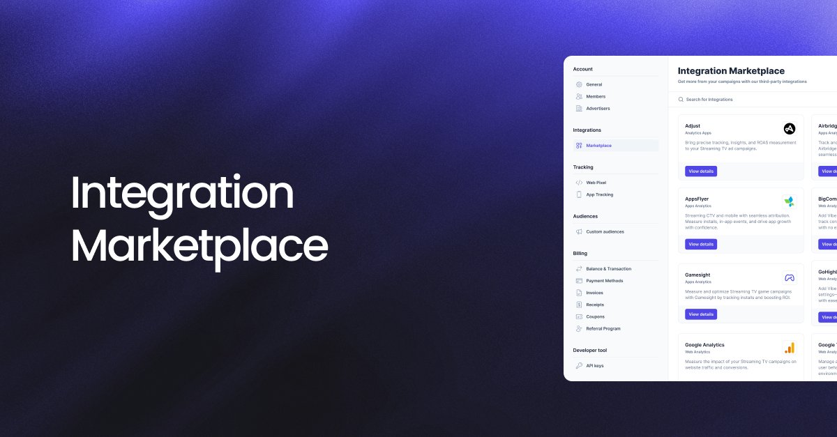 For so many brands, the question isn’t if #CTV works—it’s how you prove it. 📈

Vibe.co’s Integration Marketplace connects the dots: <a href="/klaviyo/">Klaviyo</a> to CTV, <a href="/Shopify/">Shopify</a> to #GA4, incrementality w/ <a href="/HausAnalytics/">Haus</a>, and much more. 🛠️🚀

Take a tour-&gt; vibe.co/blog/product-u…