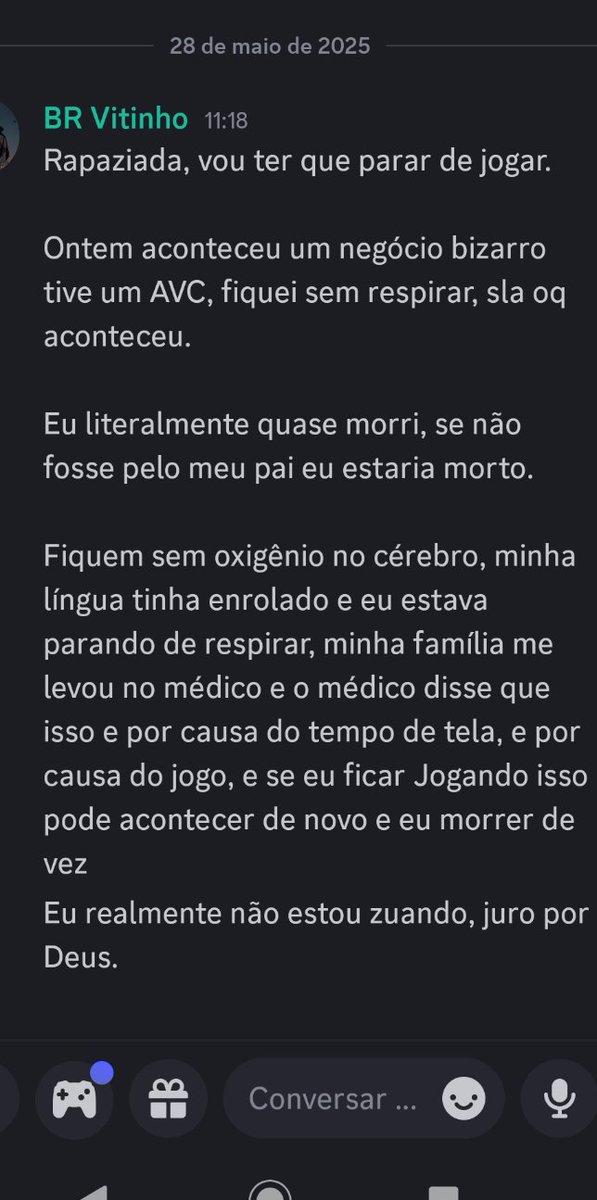 Quit fn....

Dessa vez definitivo.

Muito obrigado! Quem me apoio e me ajudou nessa caminhada.

Fico meio triste pois era meu sonho ir bem nesse jogo. 

Mais vou seguir o conselho do médico e dos meus pais.