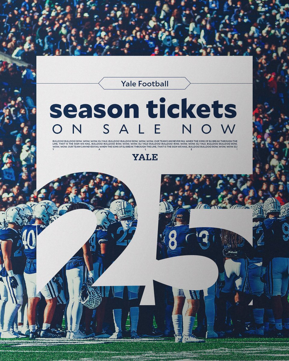 Yale Athletics (@yaleathletics) on Twitter photo Don't wait!
Season tickets for the 2025 <a href="/yalefootball/">Yale Football</a> season are on sale now π
Get yours todayποΈ: tinyurl.com/dd5rd398
#ThisIsYale Don't wait!
Season tickets for the 2025 <a href="/yalefootball/">Yale Football</a> season are on sale now π
Get yours todayποΈ: tinyurl.com/dd5rd398
#ThisIsYale