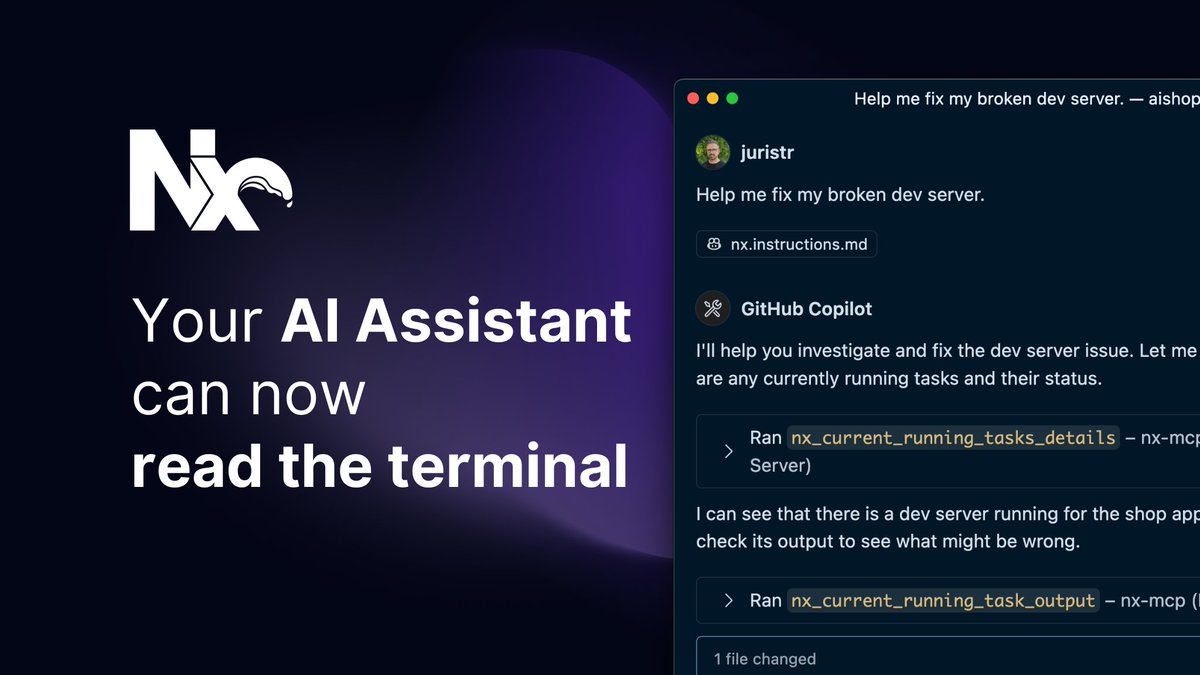 🚀 Just shipped: Your LLM now has full visibility into your terminal in real-time 🤯.

Makes working with <a href="/code/">Visual Studio Code</a> Copilot, <a href="/cursor_ai/">Cursor</a>, etc. so much nicer.

Just ask "Help me fix my broken dev server" and your LLM automatically has context about what's going on.

(link below)