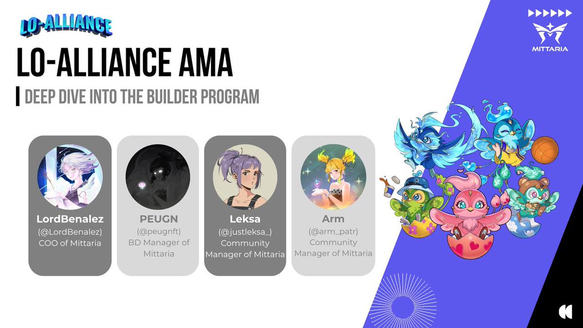 🔊 AMA Alert: Lo-Alliance - Intro

💫 "Participation is the Alpha" – Join us to explore how you can co-build Mittaria’s universe with our new builder program. Discover the tiers of contribution, exclusive rewards like NFTs, and the tools we’ll provide to empower creators.

🎙️