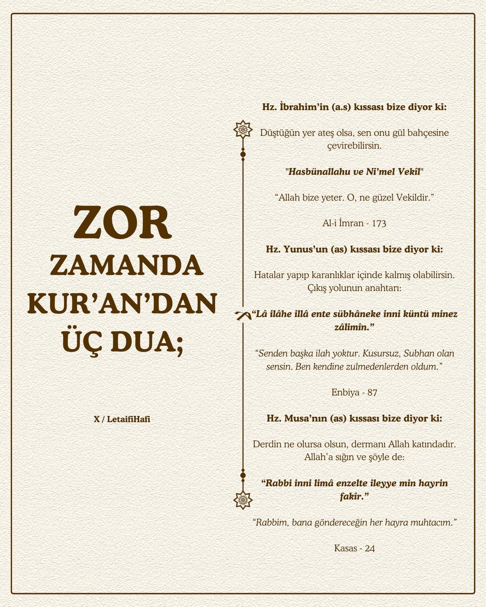 ZOR ZAMANLARDA KUR'AN'DAN 
ÜÇ DUA ;