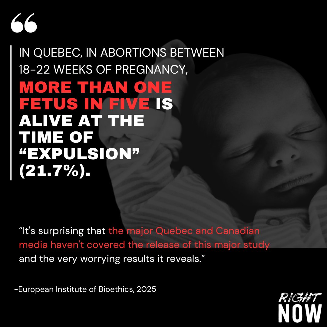 A recent study published in the European Institute of Bioethics  found that in Quebec, induced abortions during the second trimester of pregnancy resulted in a live birth more than one in ten times. Of these live-born fetuses, one in ten survived more than 3 hours. The study also