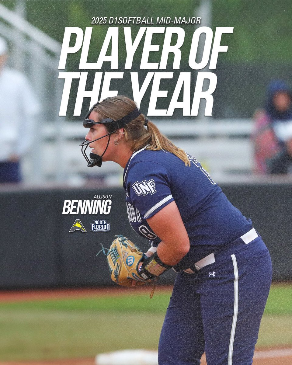 Atlantic Sun Conference (@asunsports) on Twitter photo What can’t she do⁉️ Allison Benning has been named the <a href="/D1Softball/">D1Softball</a> Mid-Major Player of the Year 👏🤩
<a href="/OspreySB/">UNF Softball</a> x #ASUNSB What can’t she do⁉️ Allison Benning has been named the <a href="/D1Softball/">D1Softball</a> Mid-Major Player of the Year 👏🤩
<a href="/OspreySB/">UNF Softball</a> x #ASUNSB