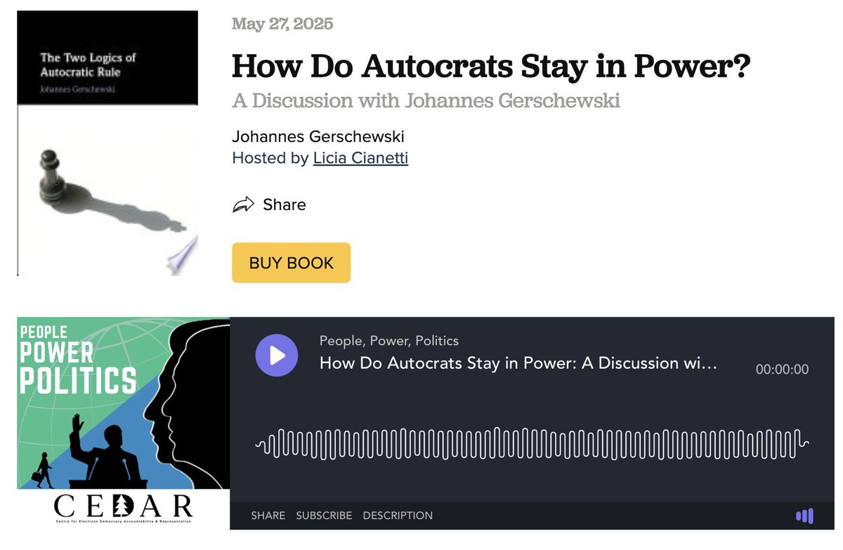 Check out our latest podcast!!

How Do Autocrats Stay in Power?

Great new People, Power, Politics episode with the fantastic Johannes Gerschewski!

Check it out now!

newbooksnetwork.com/the-two-logics…