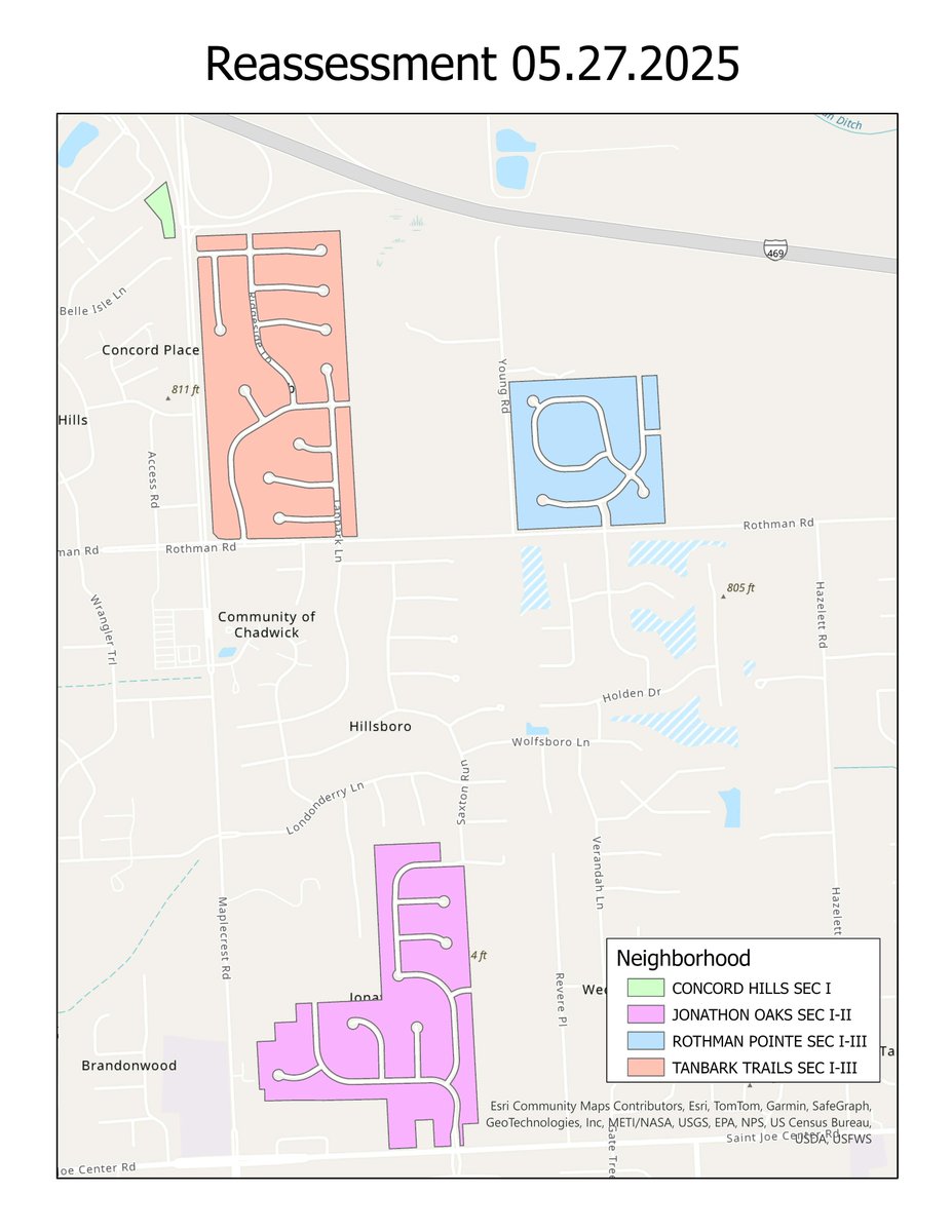 AllenCoAssessor's tweet photo. The Allen County Assessor’s Office field team is continuing reassessment in St. Joe Township. Our office is required by law to physically inspect each property once every four years. Over the next couple of weeks, we will be in the areas highlighted on the map. https://t.co/IKVN21J09o