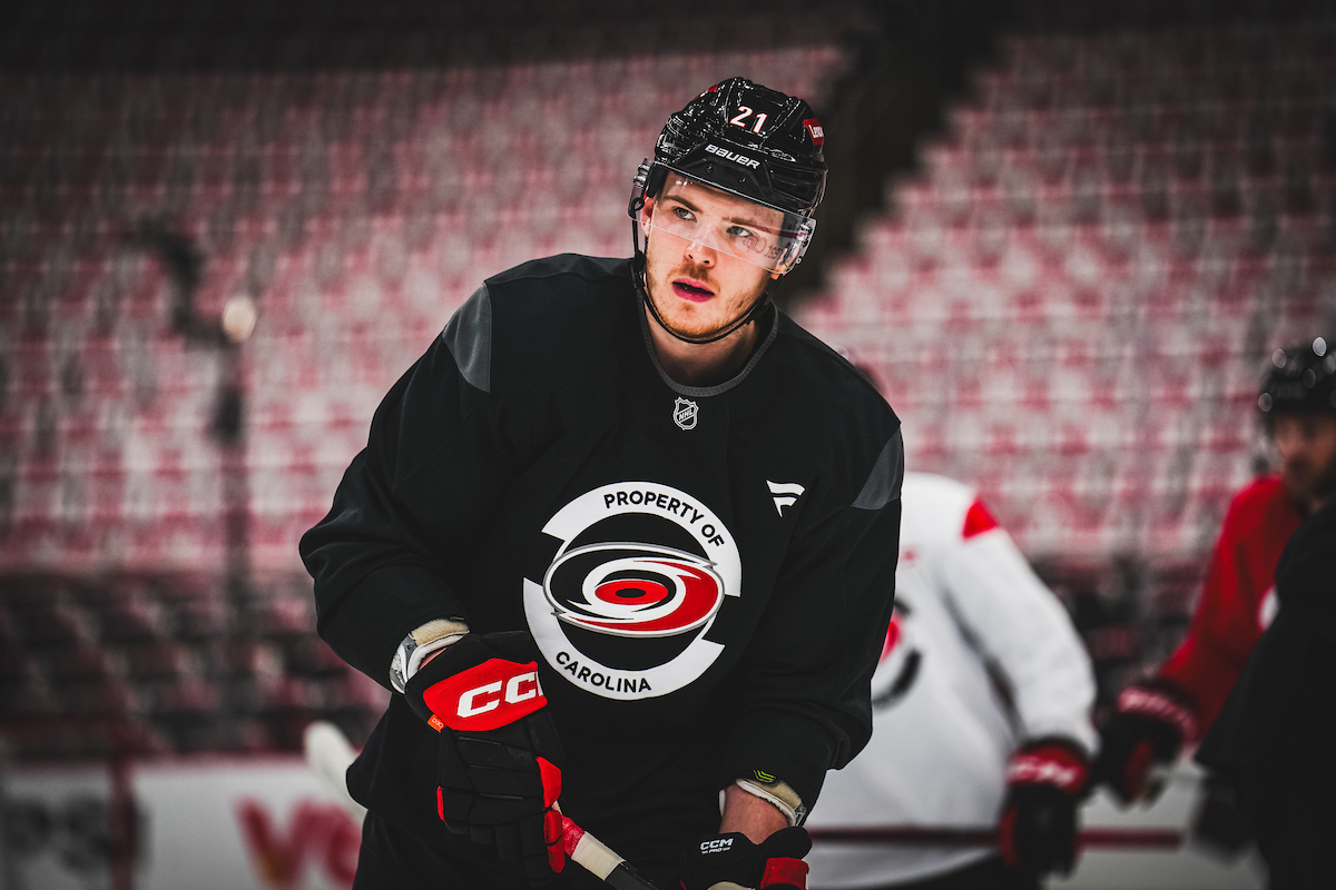The #Canes are on the ice for morning skate ahead of Game 5 in Raleigh.

Following his shutout on Monday night, Frederik Andersen is back in the starter's crease.

No Jalen Chatfield and no Sean Walker (undisclosed injuries).

Svechnikov - Aho - Jarvis
Hall - Kotkaniemi - Blake