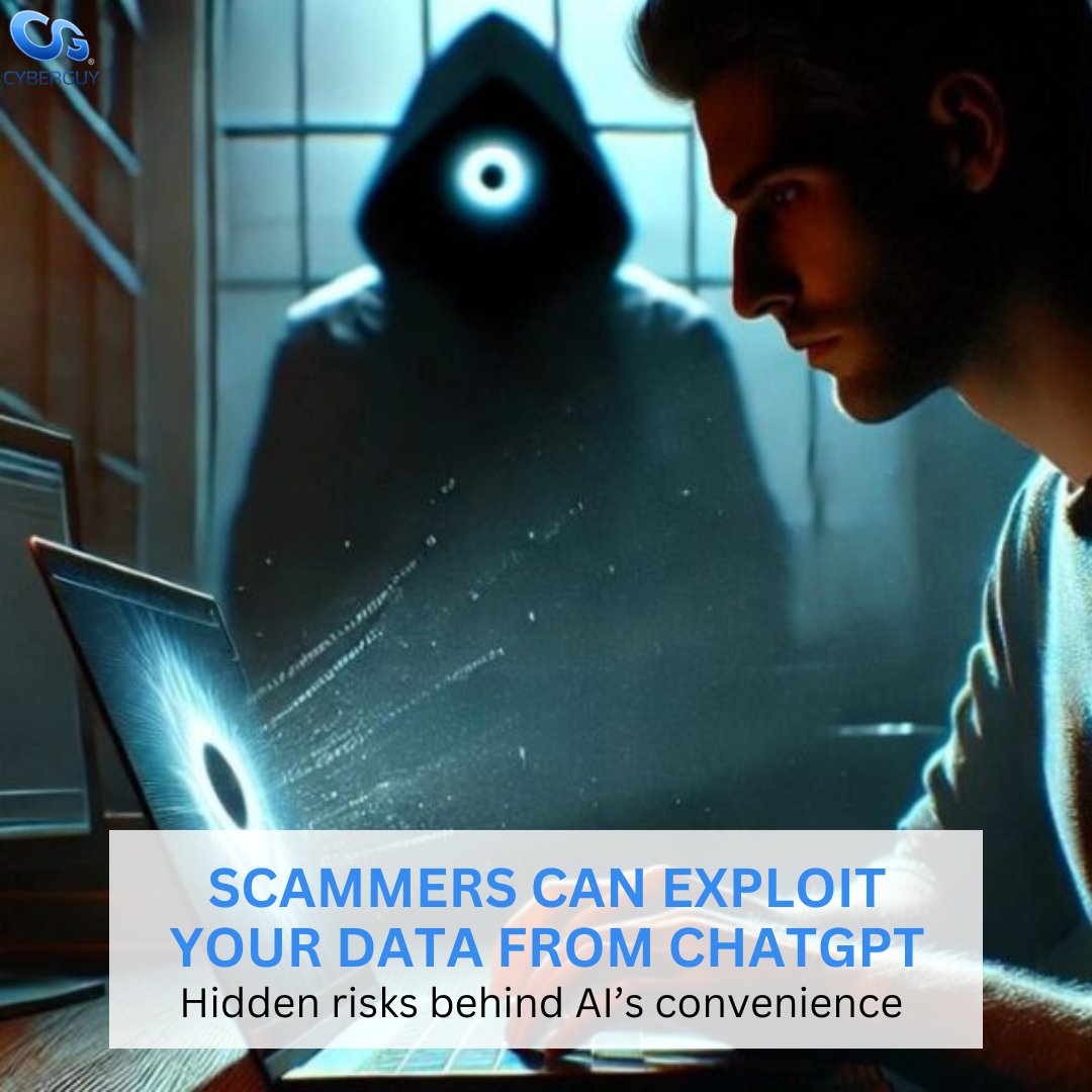 cyberguy's tweet photo. AI tools like ChatGPT can expose your personal data easily. Learn the risks and how to protect your privacy from online snooping ππ€
Learn more here: https://t.co/F0oeC8btB8
#PrivacyTips #AIAwareness #OnlineSecurity #ChatGPTRisks #ProtectYourData https://t.co/nJvO8ipWZT