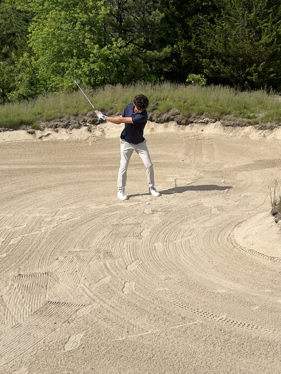 Tyler Mirao and Mike Marchisotto hitting out of the fairway bunker on the 18th at Eagle Ridge during the Lion scramble. Coach Patterson with Peyton, Payton, and ALi, after the outing.
@JLHSLionRoar