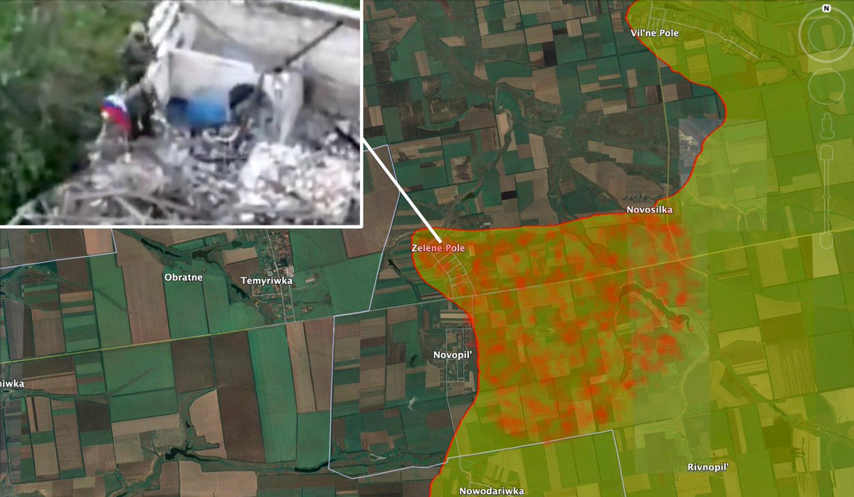 #NewsMap 
The Russian invasion army captured #Zelene_Pole, 16 km West of Velyka Novosilka, basically reaching Zaporizhzhia oblast from the East.