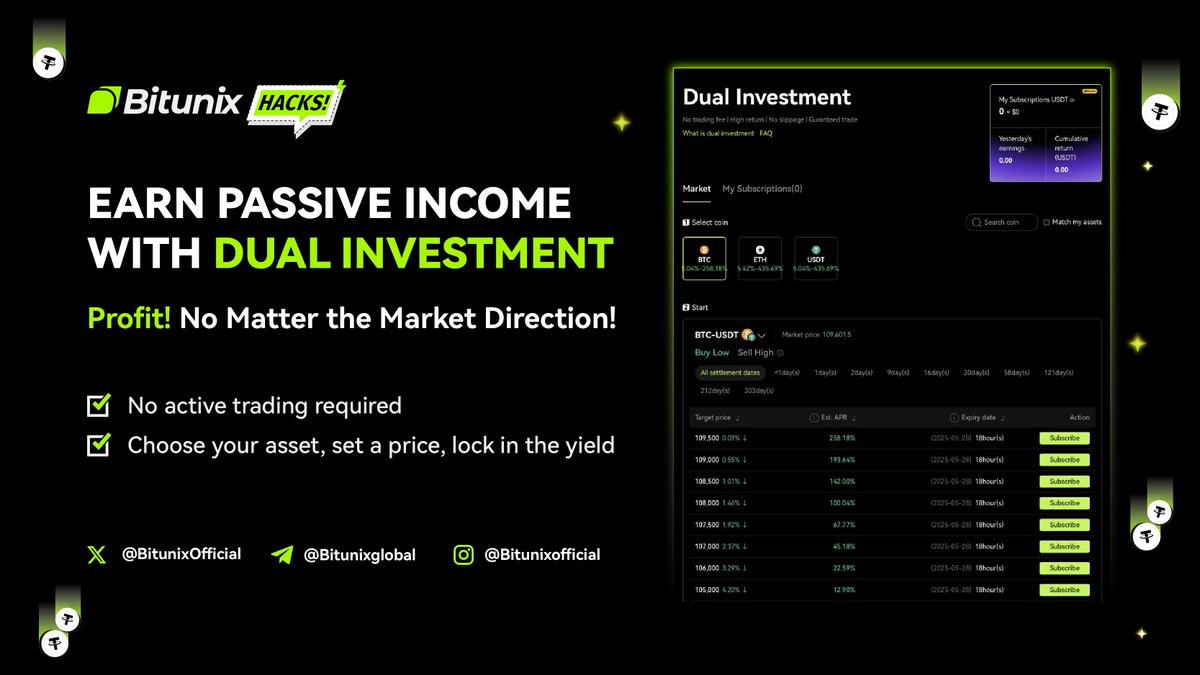 BitunixID's tweet image. 💡 Bitunix Hacks: Investasi Ganda
Dapatkan penghasilan pasif tanpa perdagangan aktif yang diperlukan!
✅ Pilih aset Anda
✅ Tetapkan harga
✅ Kunci hasil
Untung apa pun arah pasar!
Coba sekarang:
bitunix.com/earn/dual-inve…
#bitunix #bitunixearn #BitunixHacks