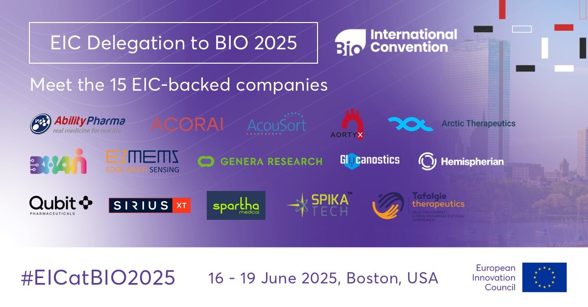 European Innovation Council (@eueic) on Twitter photo 15 EIC-backed companies are gearing up for <a href="/IAmBiotech/">Biotechnology Innovation Organization</a> 2025! 🧬
These #EUeic innovators will be featured in the EIC Pavilion at North America's premier biotech exhibition in Boston, US, from 16 to 19 June 2025.
Find out more here 👉 tinyurl.com/2p9kkyev
#EICatBIO2025 15 EIC-backed companies are gearing up for <a href="/IAmBiotech/">Biotechnology Innovation Organization</a> 2025! 🧬
These #EUeic innovators will be featured in the EIC Pavilion at North America's premier biotech exhibition in Boston, US, from 16 to 19 June 2025.
Find out more here 👉 tinyurl.com/2p9kkyev
#EICatBIO2025